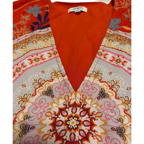 UMGEE USA 3/4 BELL DOLMAN SLEEVE BLOUSE, WOMENS, M, ORANGE & MULTICOLOR FLORAL - Picture 2 of 11